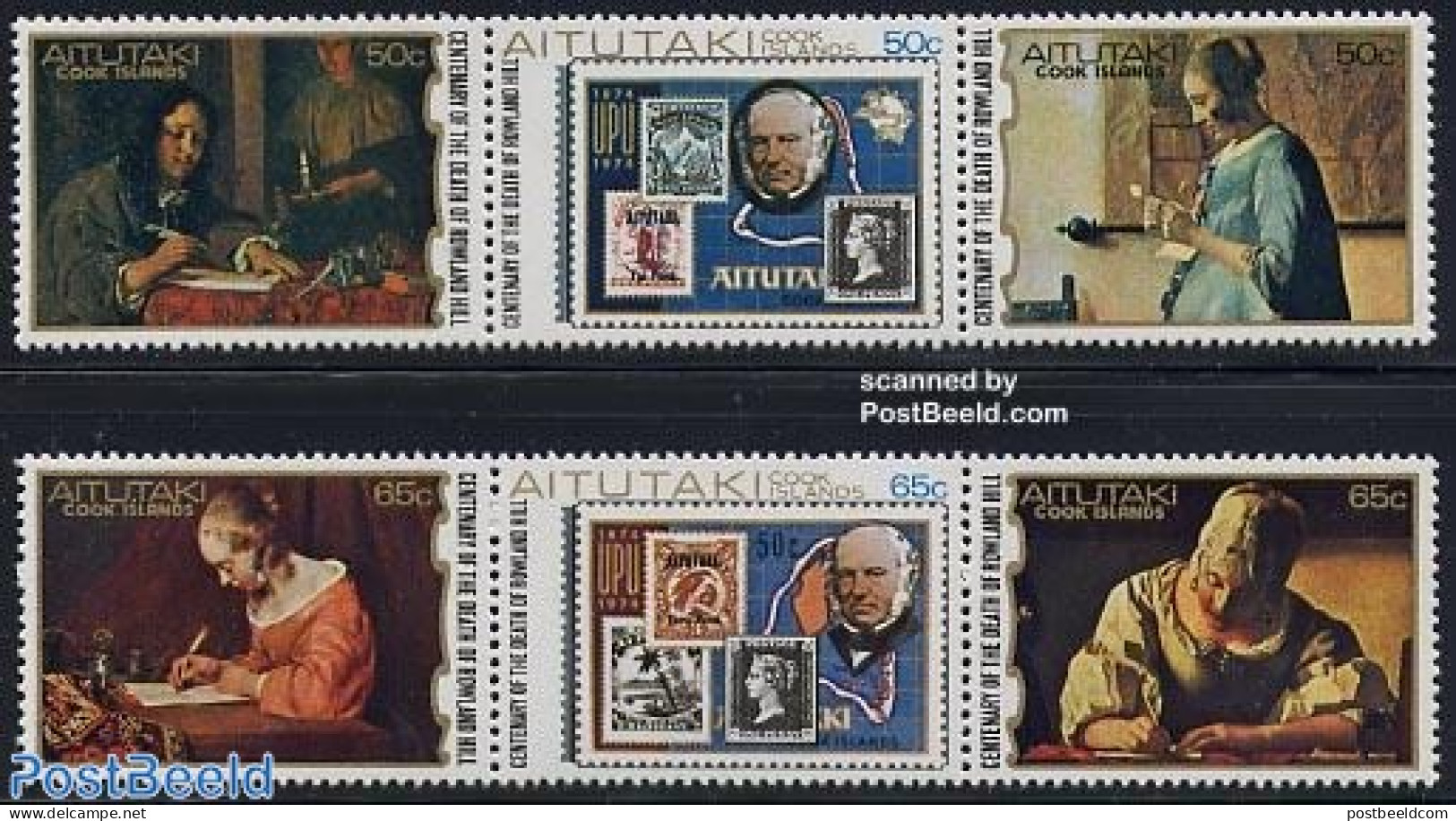 Aitutaki 1979 Sir Rowland Hill 2x3v [::], Mint NH, Sir Rowland Hill - Stamps On Stamps - Art - Paintings - Rowland Hill