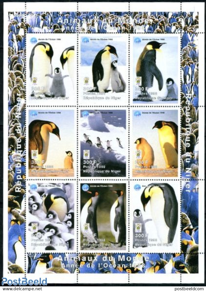 Niger 1998 Animals 9v M/s, Penguins, Mint NH, Nature - Birds - Penguins - Niger (1960-...)