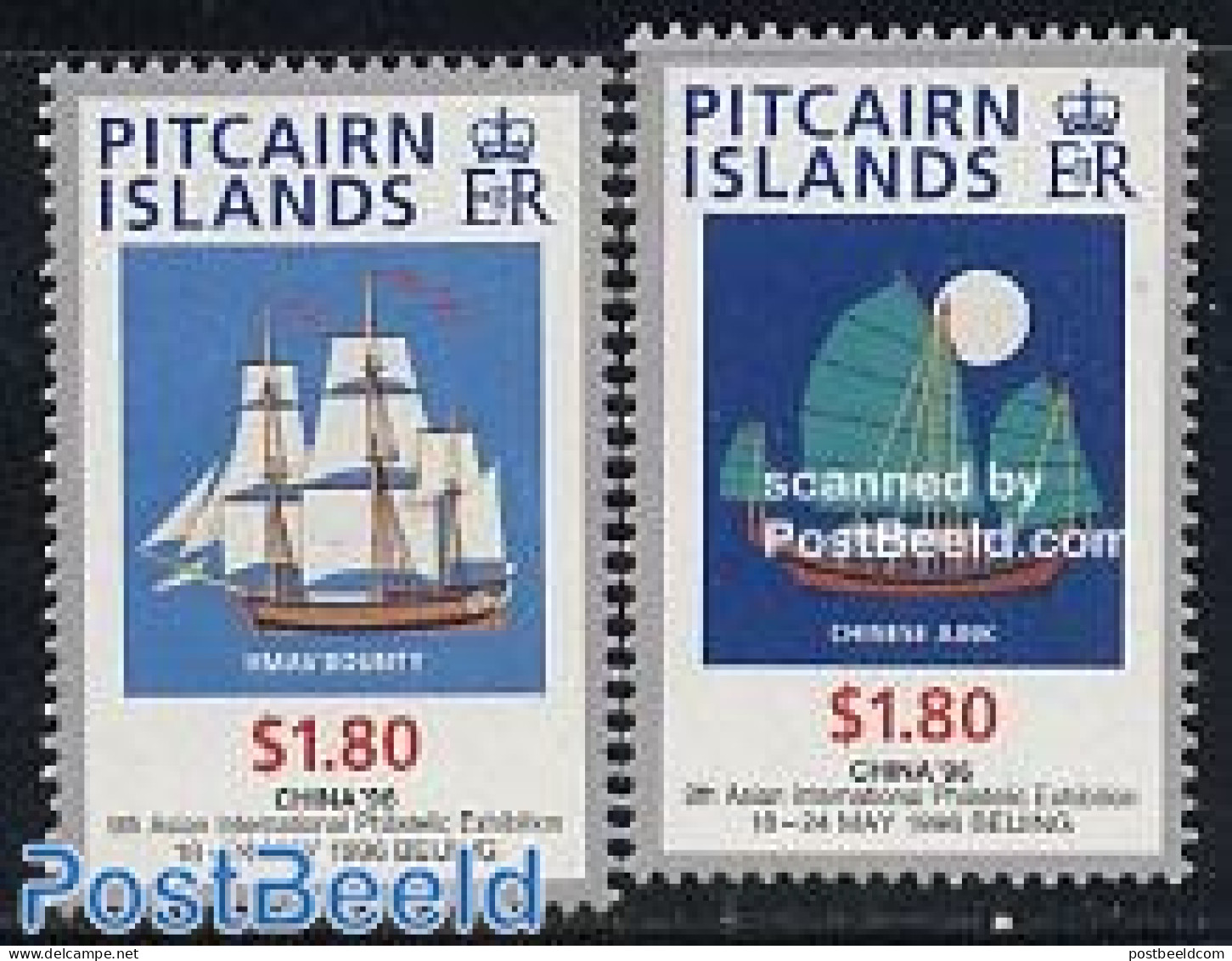 Pitcairn Islands 1996 China 96 2v, Mint NH, Transport - Philately - Ships And Boats - Ships