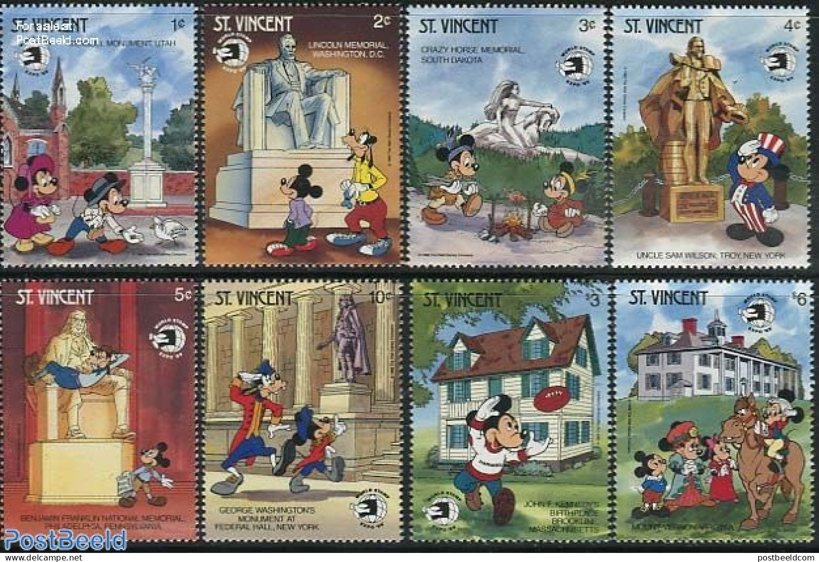 Saint Vincent 1989 World Stamp Expo 8v, Disney, Mint NH, Philately - Art - Disney - Disney