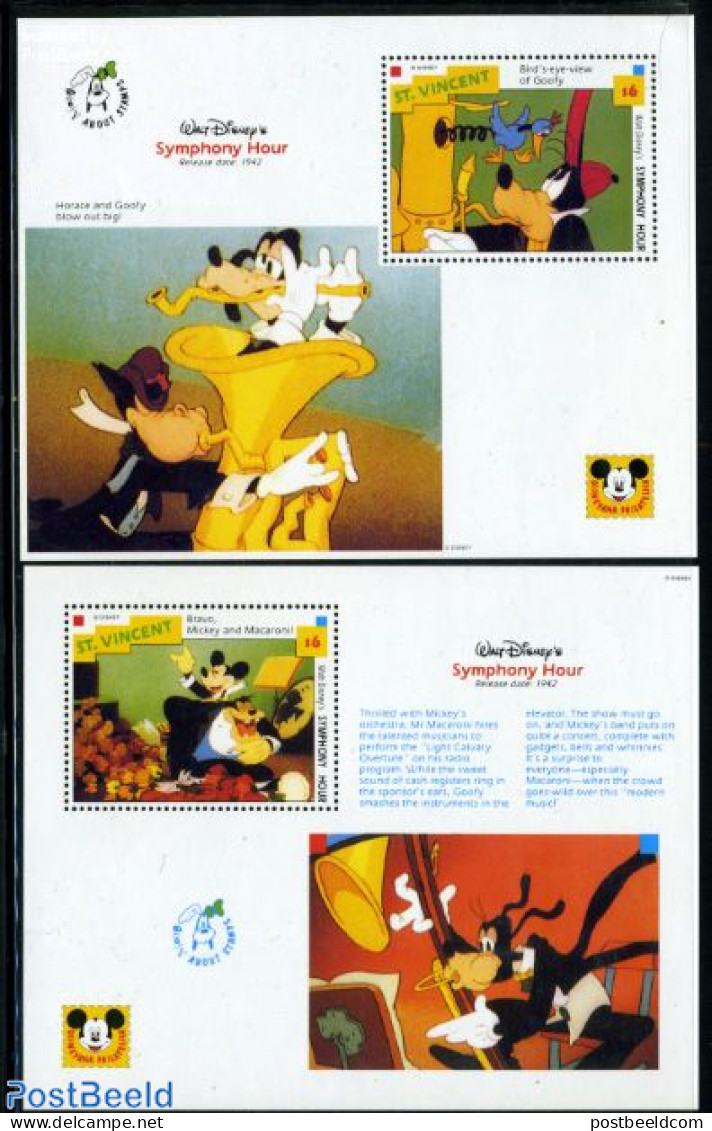 Saint Vincent 1992 Symphony Hour 2 S/s, Mint NH, Performance Art - Music - Art - Disney - Musik
