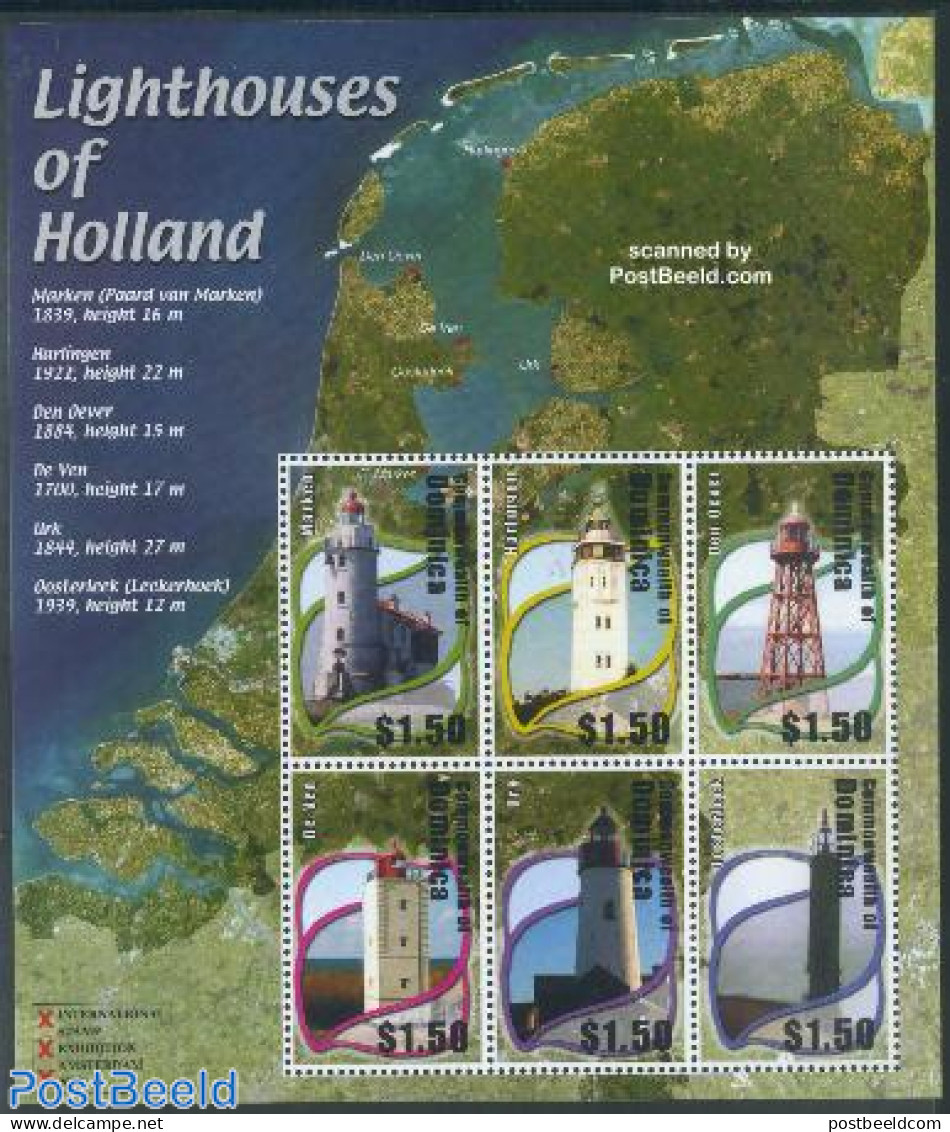 Dominica 2002 Lighthouses Holland 6v M/s, Mint NH, History - Various - Netherlands & Dutch - Lighthouses & Safety At S.. - Geografía