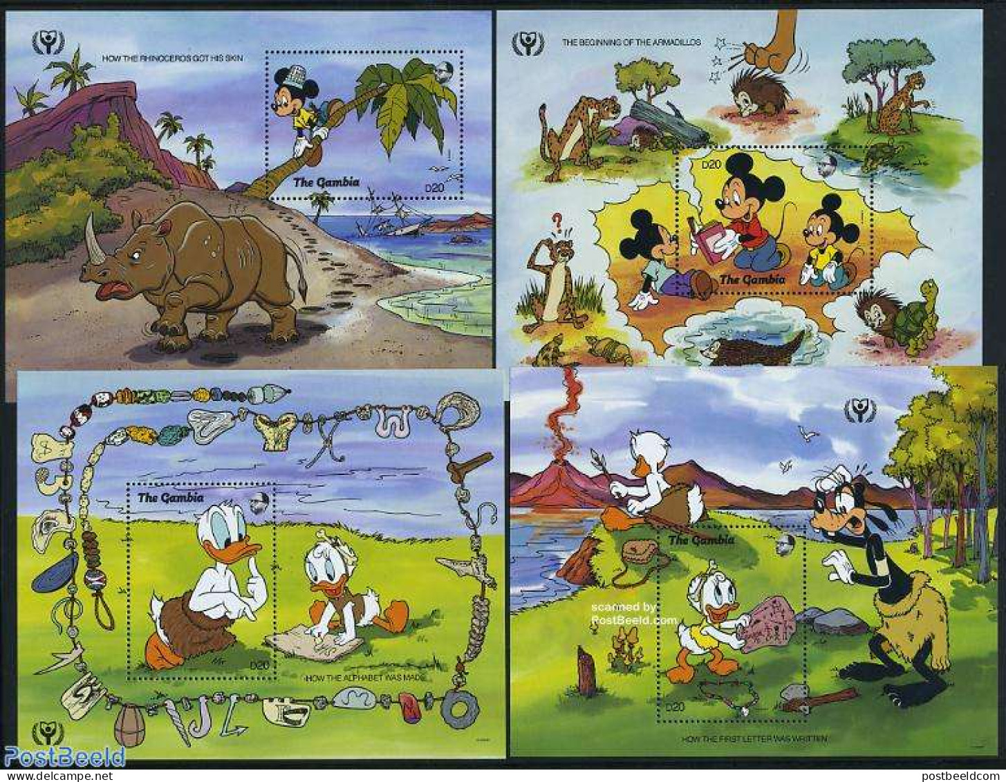 Gambia 1991 Disney, Reading 4 S/s, Mint NH, Science - Education - Art - Disney - Disney