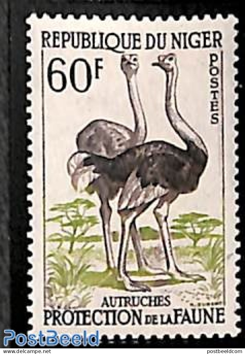 Niger 1959 60Fr. Ostrich, Stamp Out Of Set, Mint NH, Nature - Birds - Niger (1960-...)