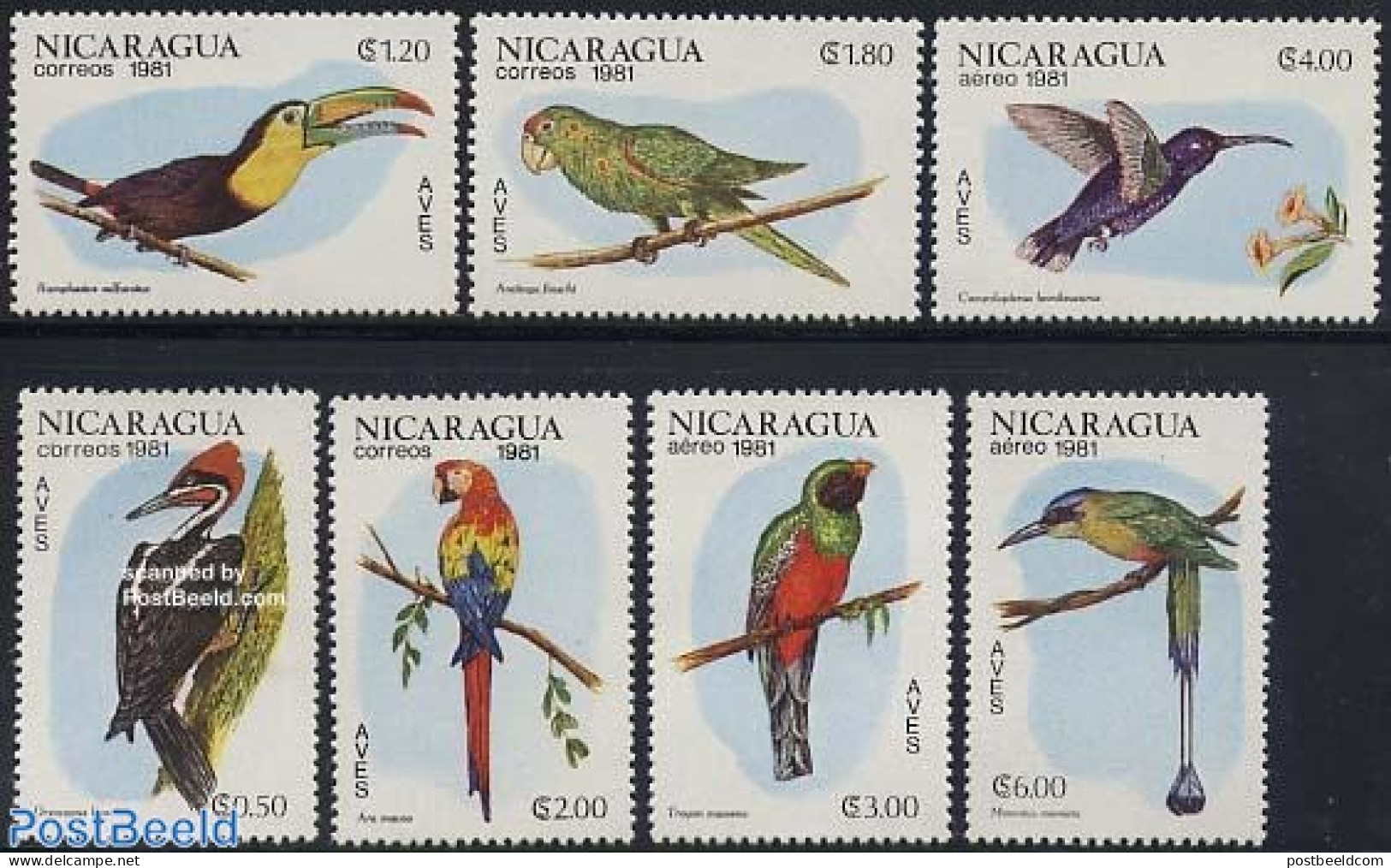 Nicaragua 1981 Birds 7v, Mint NH, Nature - Birds - Parrots - Woodpeckers - Hummingbirds - Toucans - Nicaragua