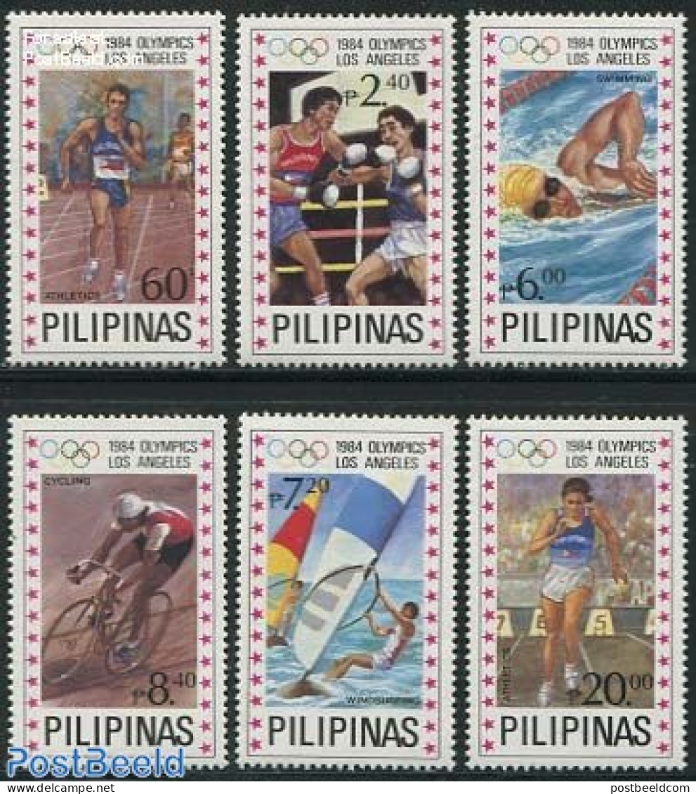 Philippines 1984 Olympic Games 6v, Mint NH, Sport - Boxing - Cycling - Olympic Games - Swimming - Boxen