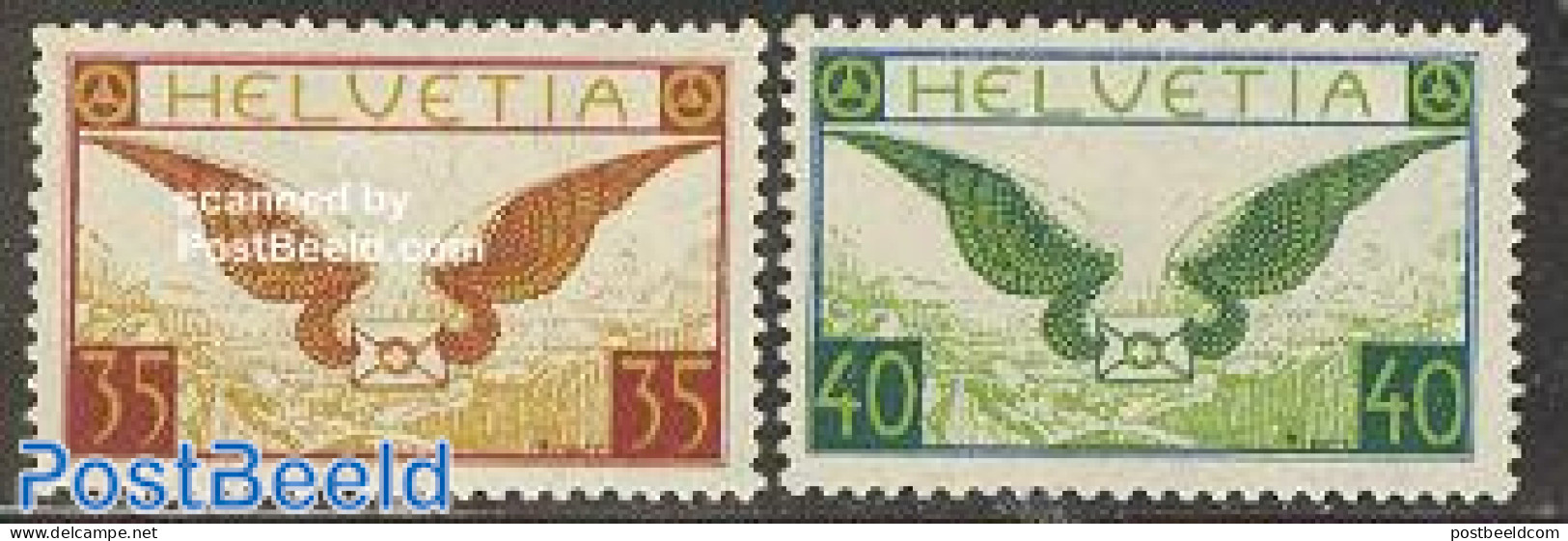 Switzerland 1929 Airmail 2v, Normal Paper, Unused (hinged) - Unused Stamps