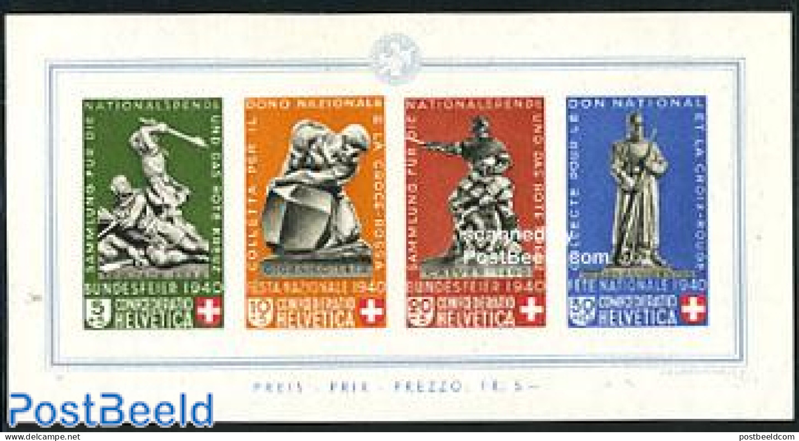 Switzerland 1940 Pro Patria S/s, Mint NH, Art - Sculpture - Unused Stamps