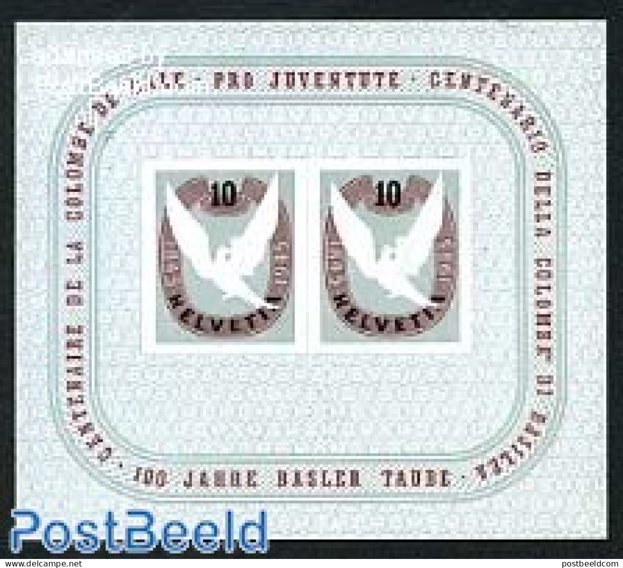 Switzerland 1945 Basel Stamp Centenary S/s, Mint NH, Nature - Birds - Stamps On Stamps - Ongebruikt