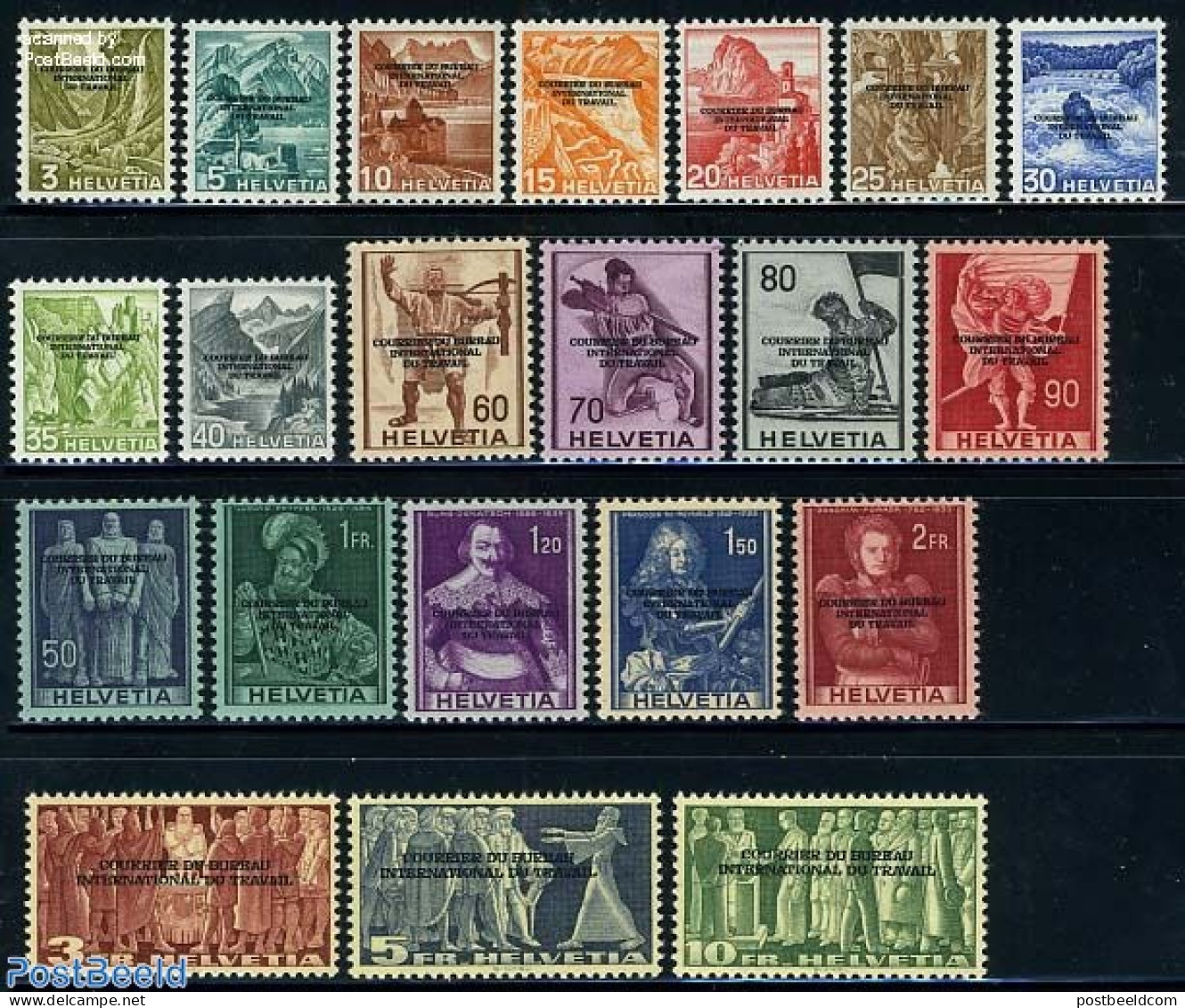 Switzerland 1944 I.L.O. Overprints 21v, Mint NH, History - I.l.o. - Nuevos