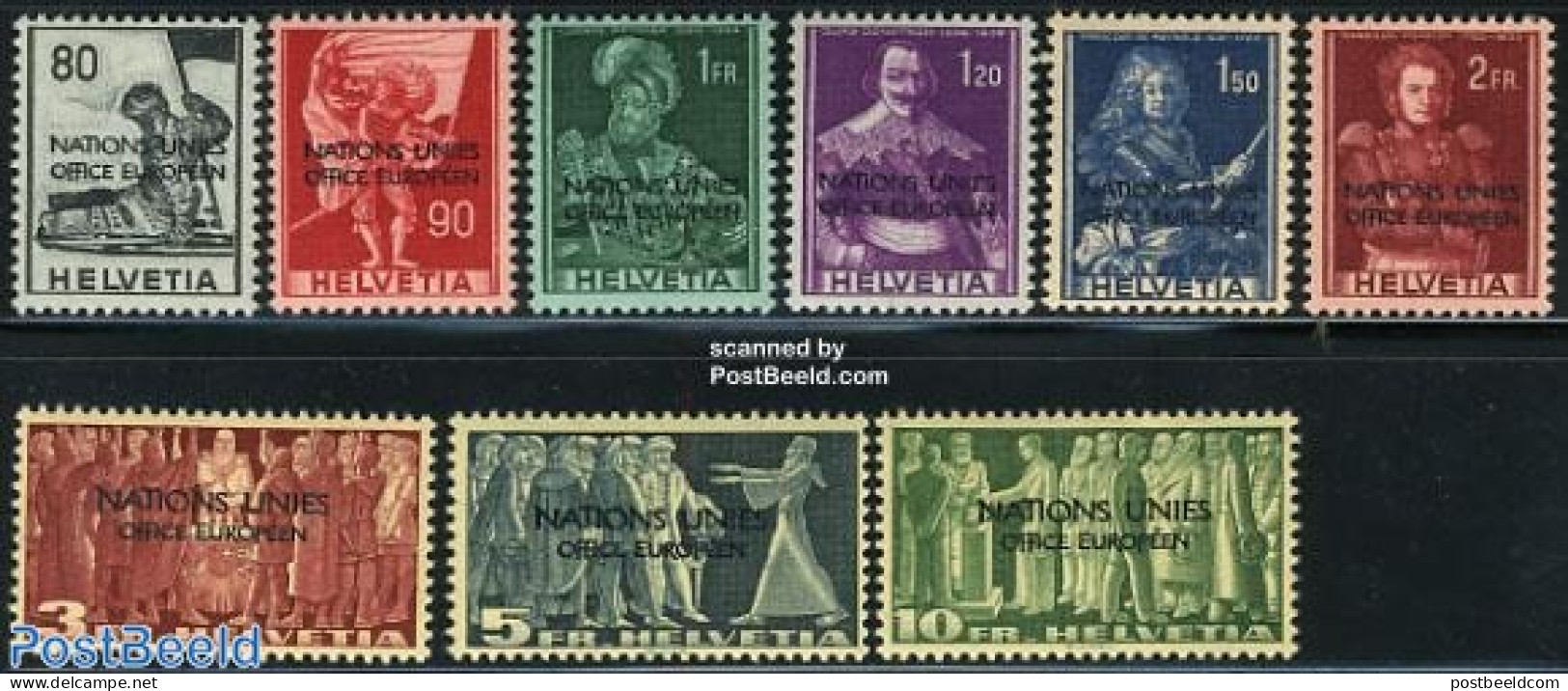 Switzerland 1950 United Nations Office 9v, Mint NH, History - Europa Hang-on Issues - United Nations - Unused Stamps
