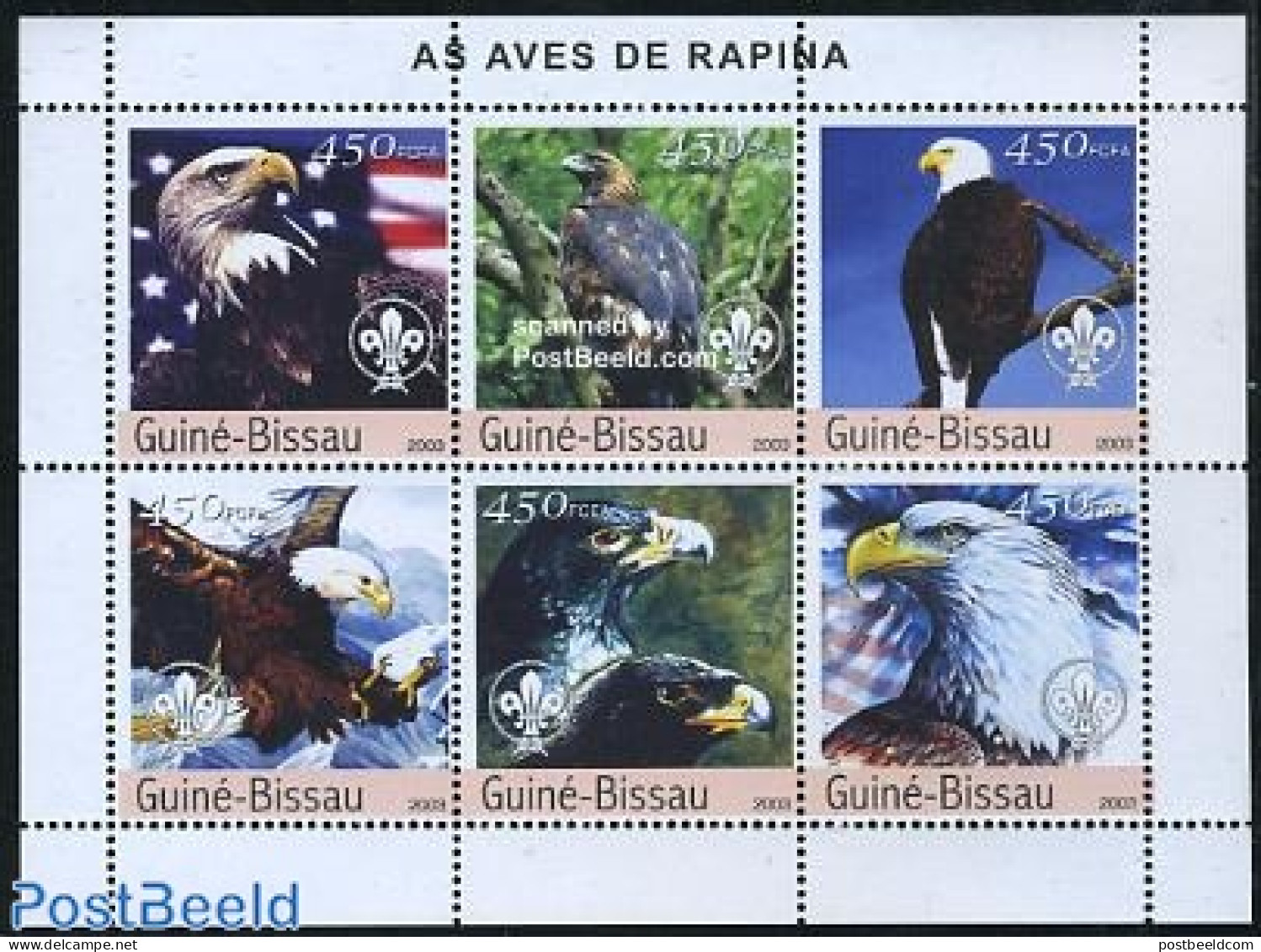 Guinea Bissau 2003 Birds Of Prey, Scouting 6v M/s, Mint NH, Nature - Sport - Birds - Birds Of Prey - Scouting - Guinée-Bissau