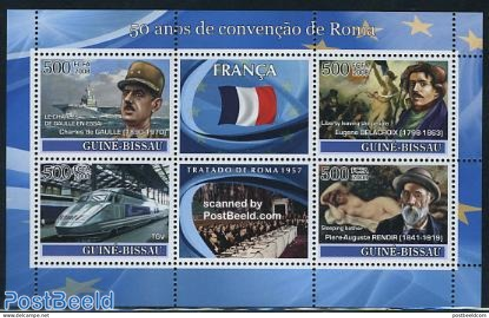 Guinea Bissau 2008 50 Years Treaty Of Rome, France 4v M/s, Mint NH, History - Transport - Europa Hang-on Issues - Rail.. - Idées Européennes
