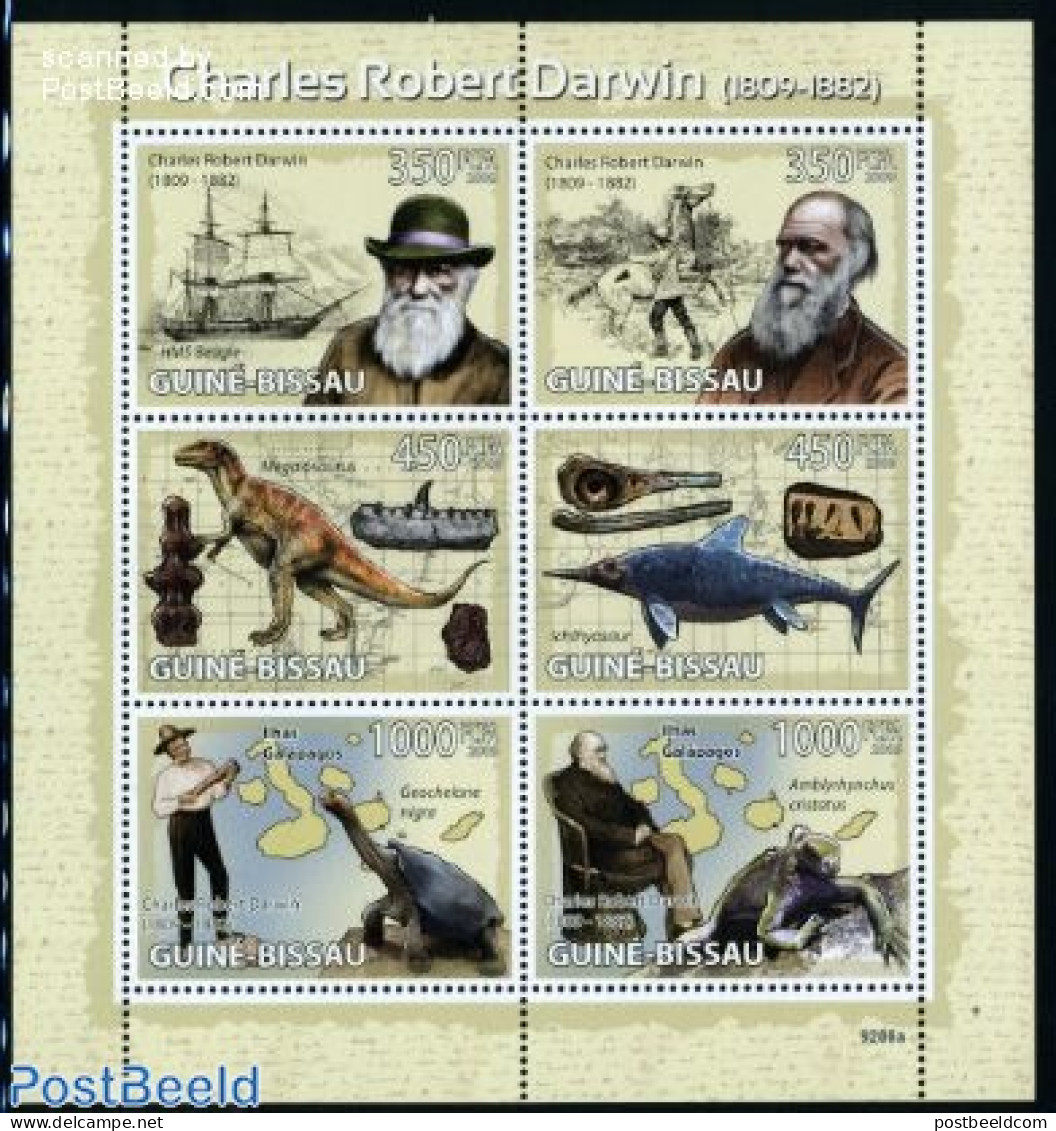 Guinea Bissau 2009 Charles Darwin 6v M/s, Mint NH, History - Nature - Transport - Various - Explorers - Fish - Horses .. - Exploradores