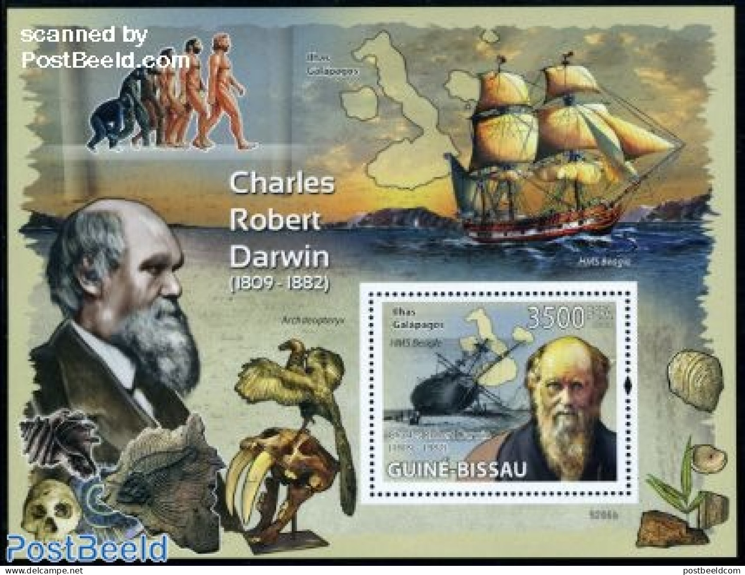 Guinea Bissau 2009 Charles Darwin S/s, Mint NH, History - Transport - Explorers - Ships And Boats - Exploradores