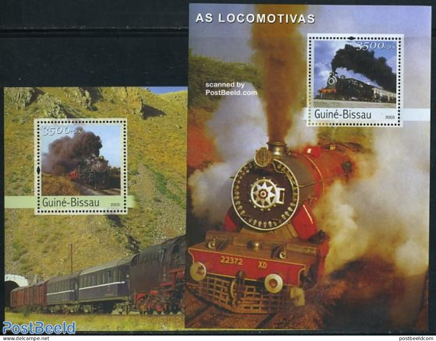 Guinea Bissau 2003 Locomotives 2 S/s, Mint NH, Transport - Railways - Trains