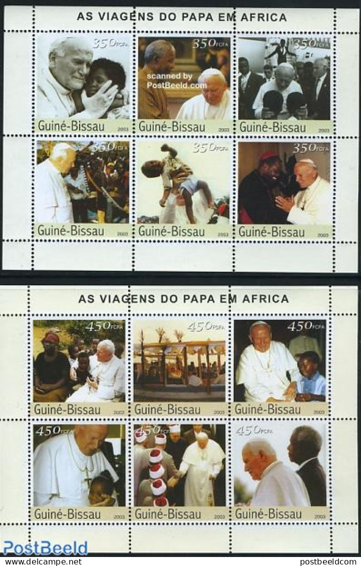 Guinea Bissau 2003 Pope Travels 12v (2 M/s), Mint NH, History - Religion - Transport - Nobel Prize Winners - Pope - Sh.. - Nobel Prize Laureates