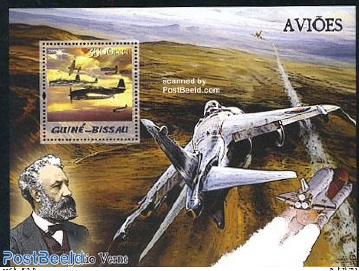 Guinea Bissau 2005 Jules Verne, Planes S/s, Mint NH, Transport - Aircraft & Aviation - Airplanes