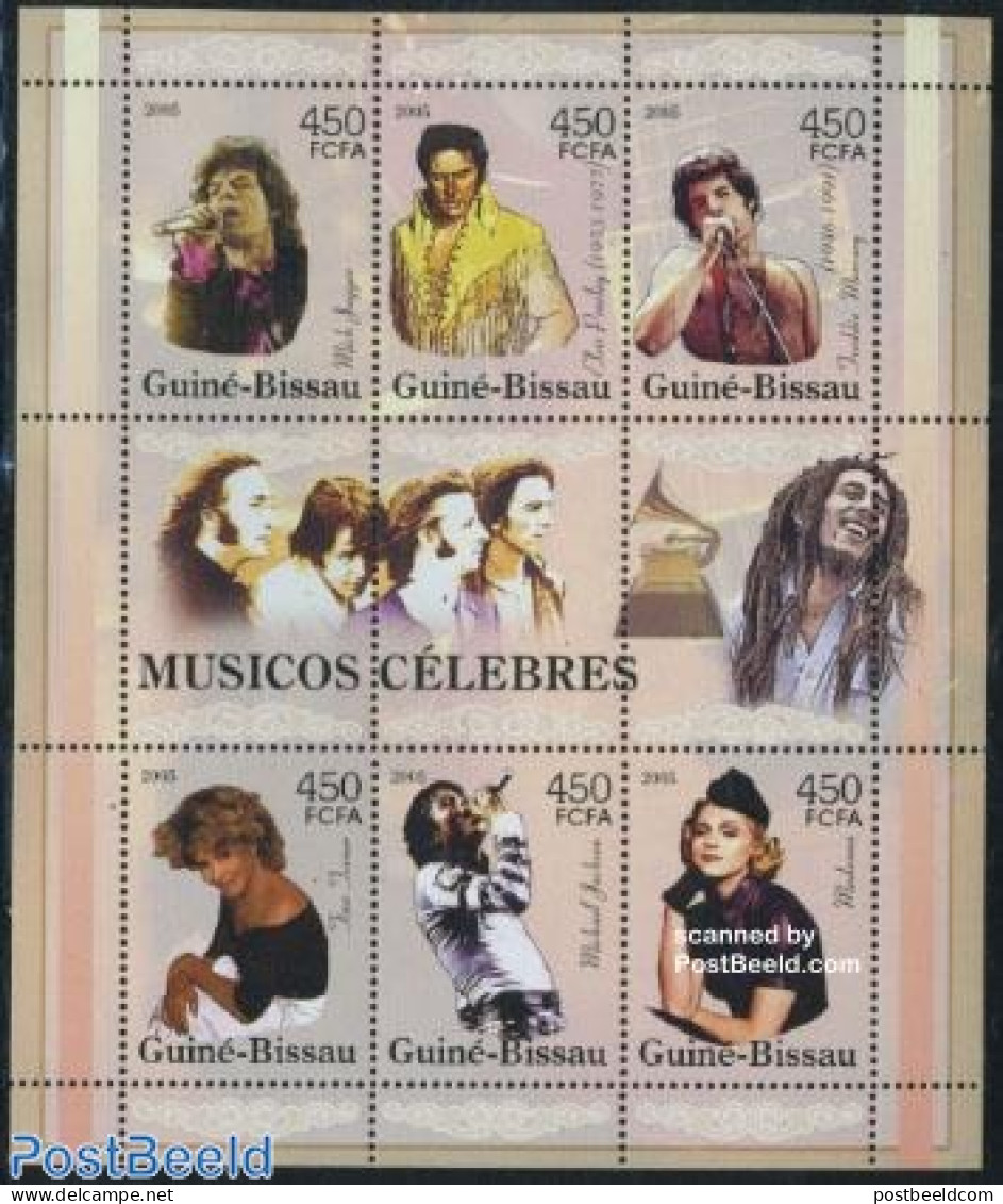 Guinea Bissau 2005 Pop Stars 6v M/s, Mint NH, Performance Art - Elvis Presley - Music - Popular Music - Elvis Presley