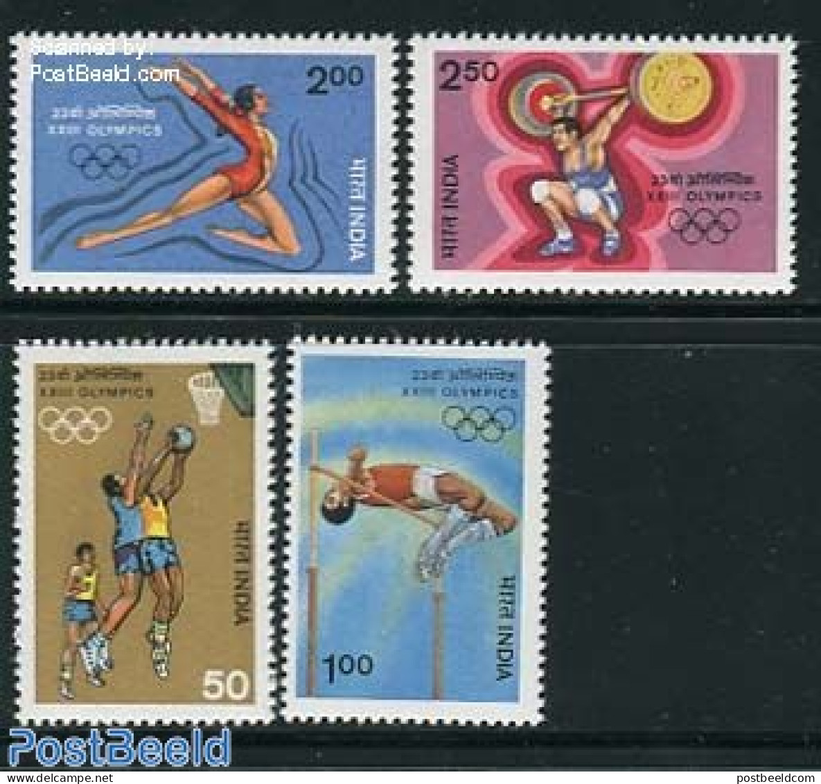 India 1984 Olympic Games 4v, Mint NH, Sport - Athletics - Basketball - Olympic Games - Weightlifting - Nuovi