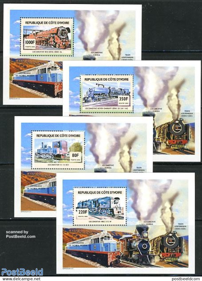 Ivory Coast 2006 Steam Locomotives 4 S/s, Mint NH, Transport - Railways - Unused Stamps