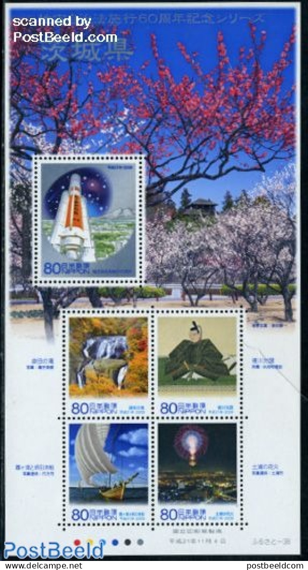 Japan 2009 Ibaraki Local Government S/s, Mint NH, Transport - Ships And Boats - Space Exploration - Art - Fireworks - Nuovi