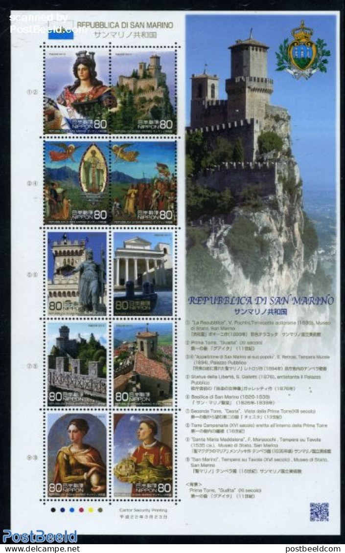 Japan 2010 Joint Issue With San Marino 10v M/s, Mint NH, Various - Joint Issues - Nuevos