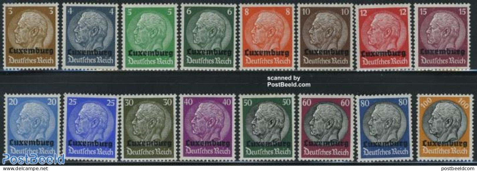 Luxemburg 1940 German Occupation, Overprints On German Stamps 16v, Mint NH, History - German Occupations - Unused Stamps