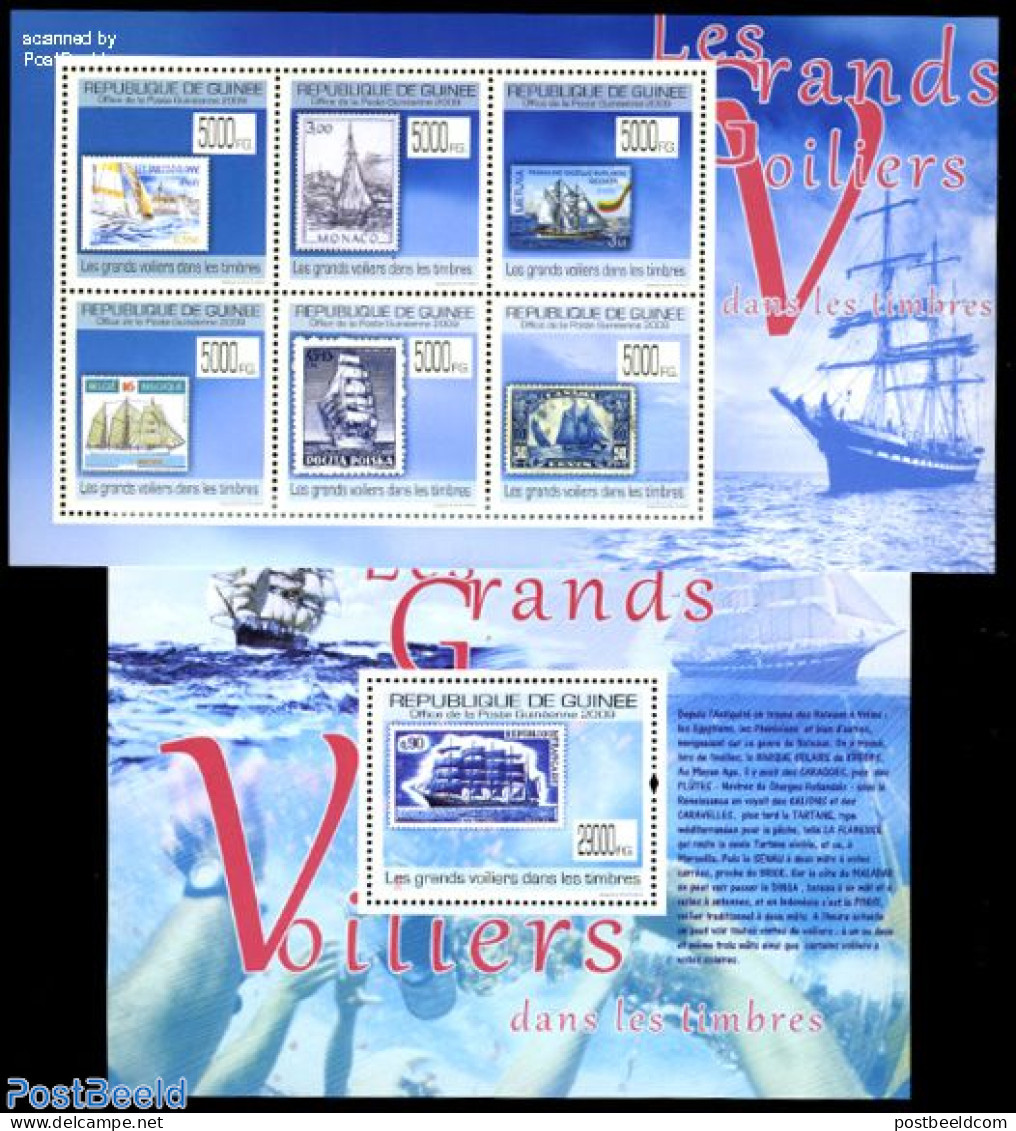 Guinea, Republic 2009 Ships On Stamps 2 S/s, Mint NH, Transport - Stamps On Stamps - Ships And Boats - Postzegels Op Postzegels