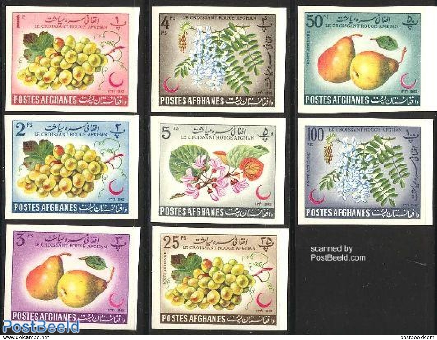 Afghanistan 1962 Red Croissant 8v Imperforated, Mint NH, Health - Nature - Red Cross - Flowers & Plants - Fruit - Rode Kruis