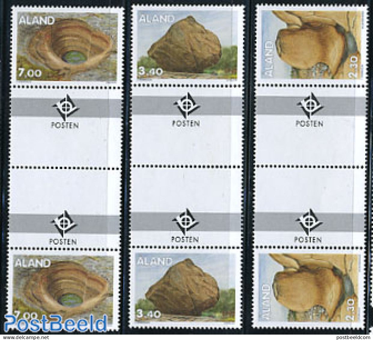 Aland 1995 Rock Formations 3v, Gutter Pairs, Mint NH, History - Geology - Aland