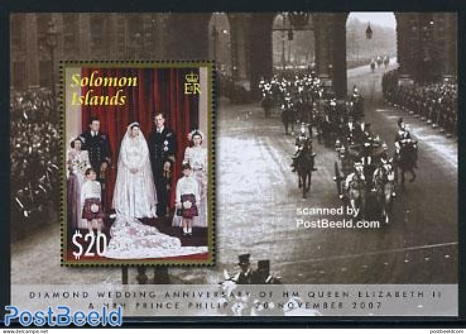 Solomon Islands 2007 Elizabeth II Diamond Wedding S/s, Mint NH, History - Kings & Queens (Royalty) - Royalties, Royals