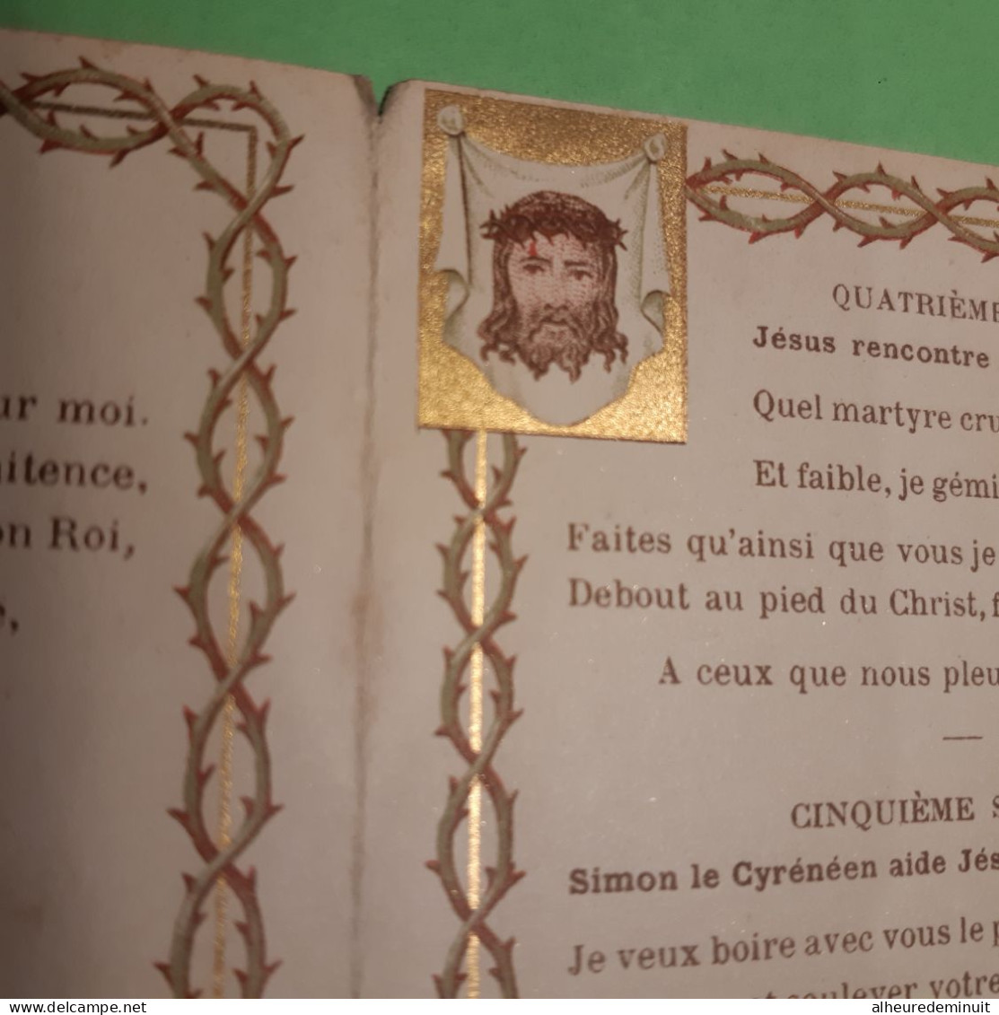 Image pieuse ancienne"CHEMIN DE CROIX"COEURS EN DEUIL"JESUS"VIERGE MARIE"PRIERE PREPARATOIRE"symbole coq échelle éponge