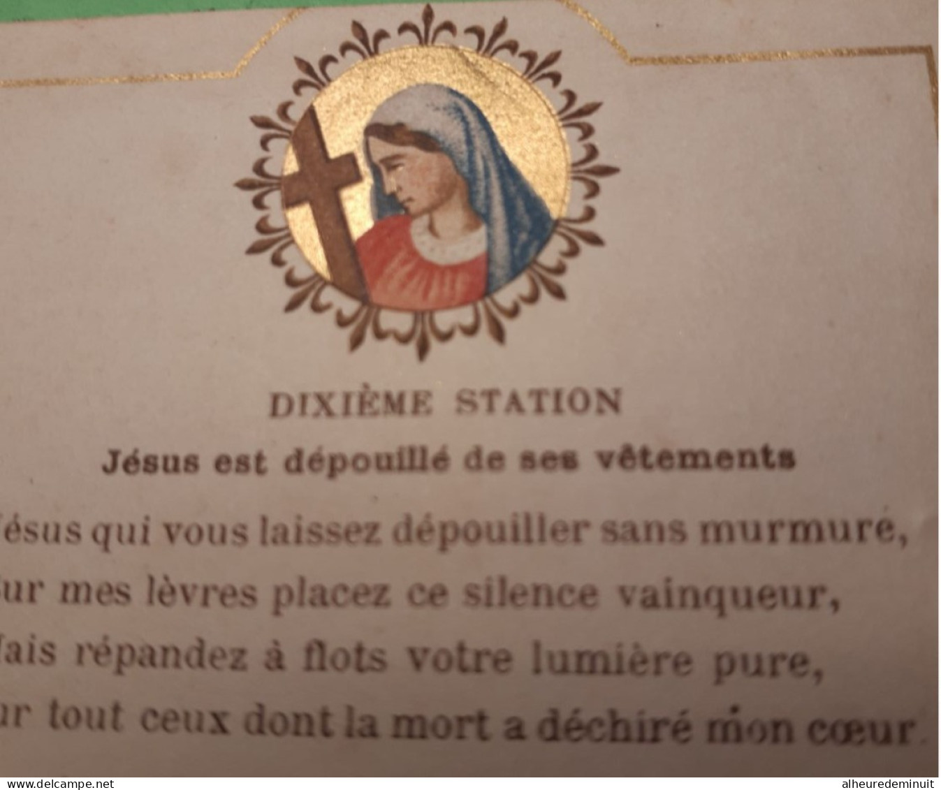 Image pieuse ancienne"CHEMIN DE CROIX"COEURS EN DEUIL"JESUS"VIERGE MARIE"PRIERE PREPARATOIRE"symbole coq échelle éponge