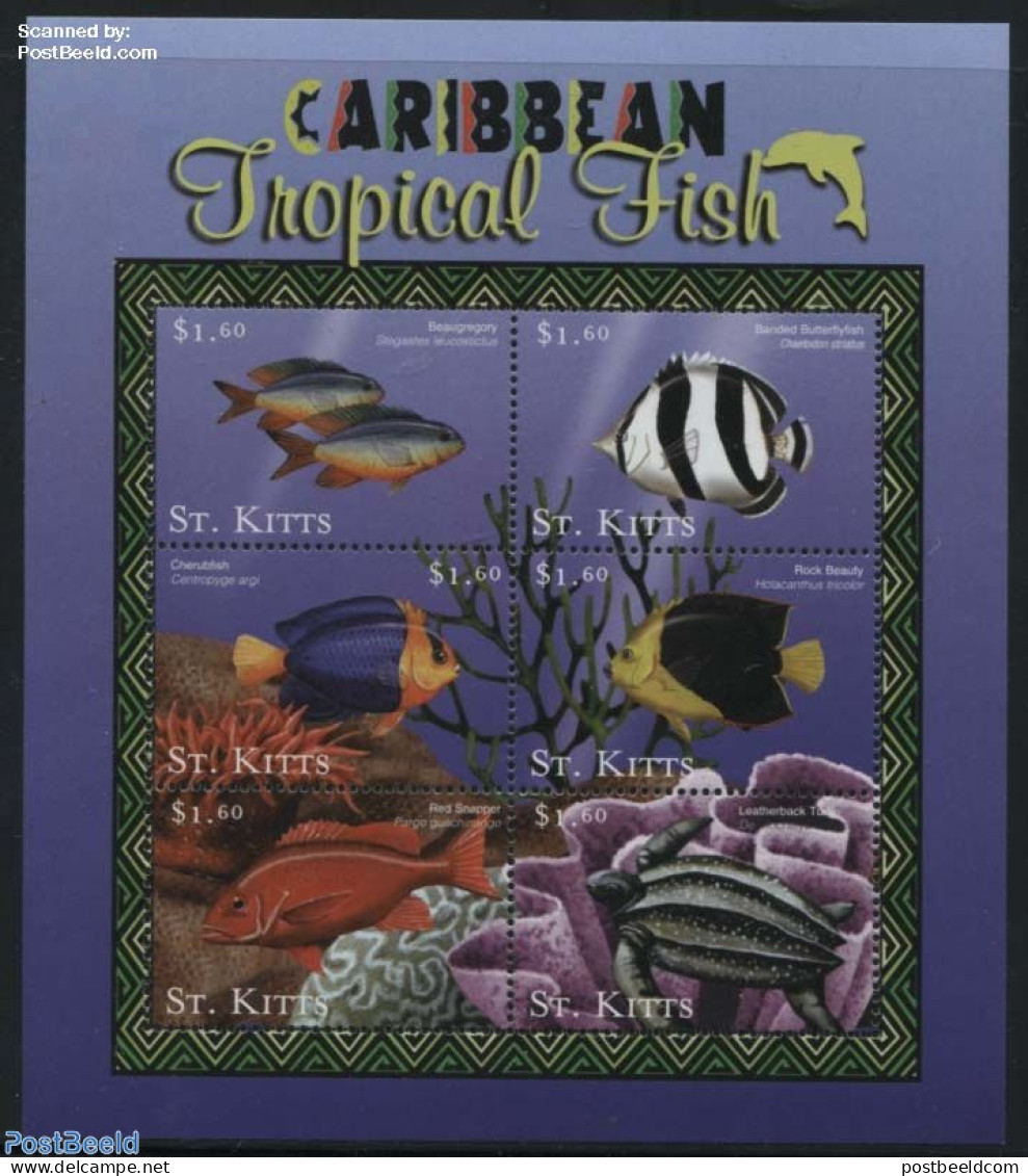 Saint Kitts/Nevis 2001 Fish 6v , Stegastes Leucostictus, Mint NH, Nature - Fish - Turtles - Poissons