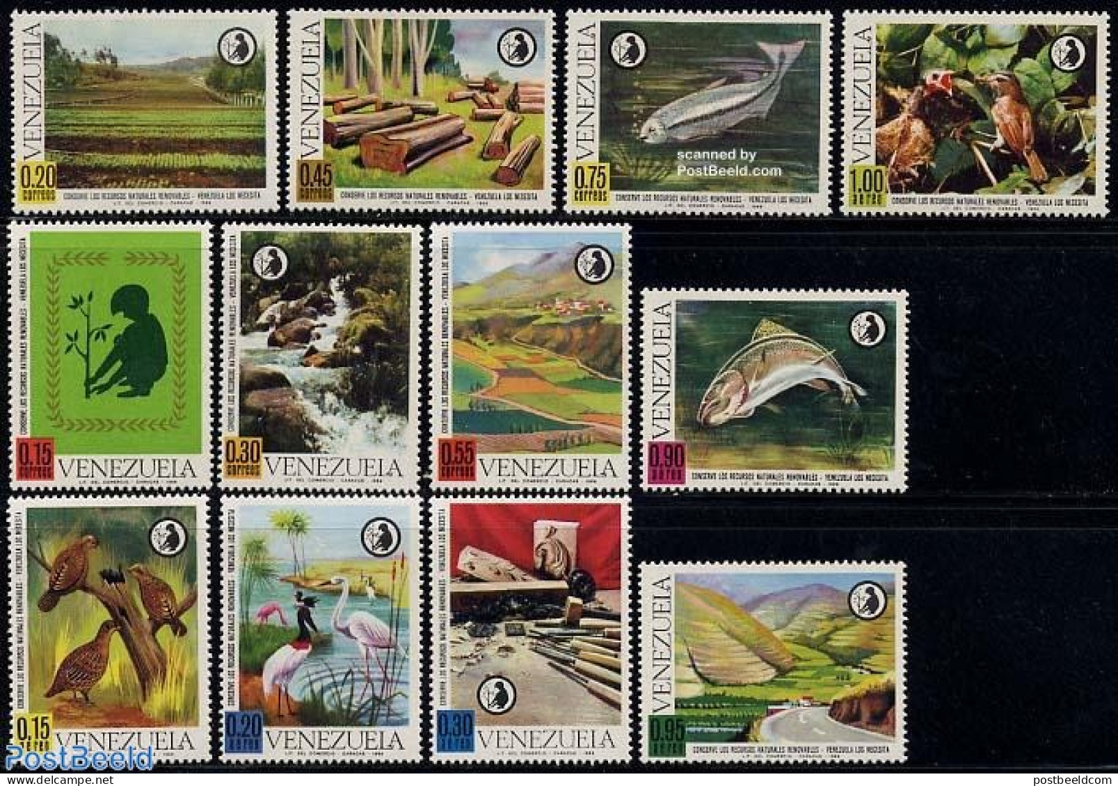 Venezuela 1968 Environment Protection 12v, Mint NH, Nature - Various - Birds - Environment - Fish - Trees & Forests - .. - Protection De L'environnement & Climat