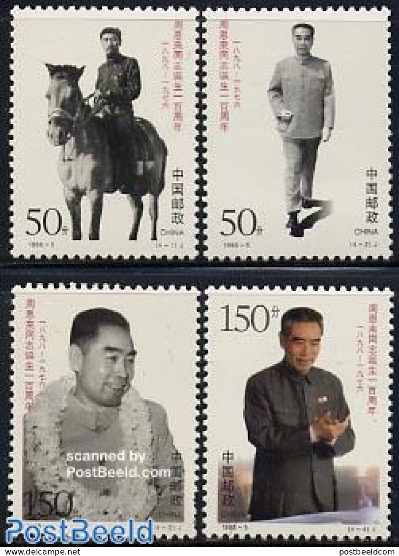 China People’s Republic 1998 Zhou Enlai 4v, Mint NH, History - Nature - Politicians - Horses - Neufs