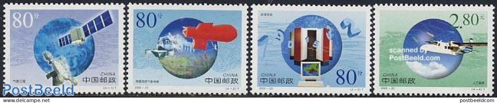 China People’s Republic 2000 Meteorology 4v, Mint NH, Science - Transport - Meteorology - Aircraft & Aviation - Spac.. - Unused Stamps