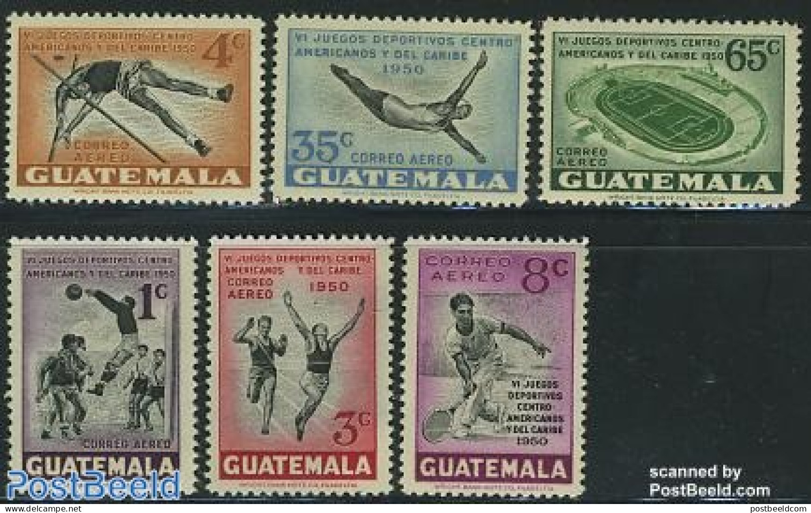 Guatemala 1950 Sport Games 6v, Mint NH, Sport - Athletics - Sport (other And Mixed) - Swimming - Tennis - Athlétisme
