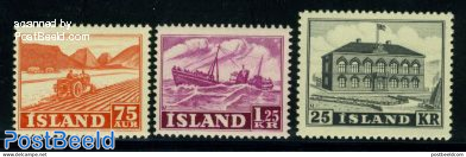 Iceland 1952 Definitives 3v, Mint NH, Transport - Various - Ships And Boats - Agriculture - Nuovi