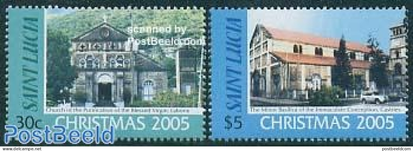 Saint Lucia 2005 Christmas 2v, Mint NH, Religion - Transport - Christmas - Churches, Temples, Mosques, Synagogues - Au.. - Christmas