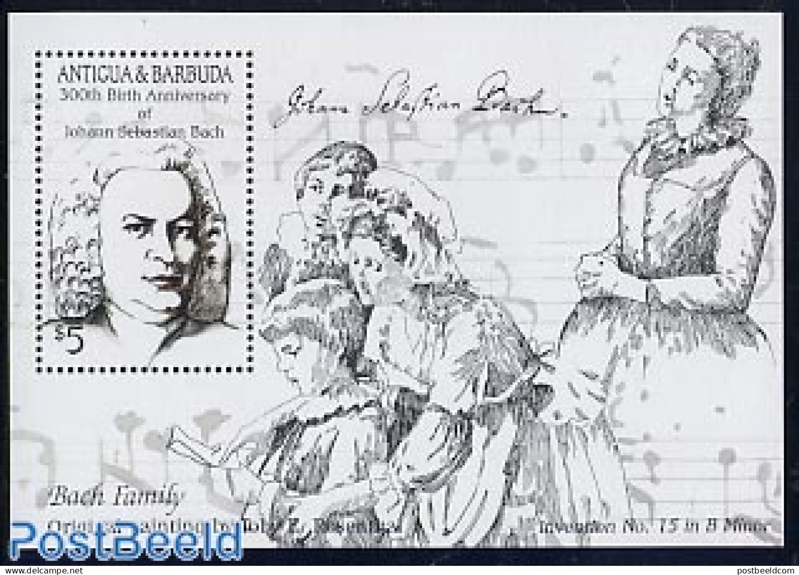 Antigua & Barbuda 1985 Bach Birthday S/s, Mint NH, Performance Art - Music - Musik