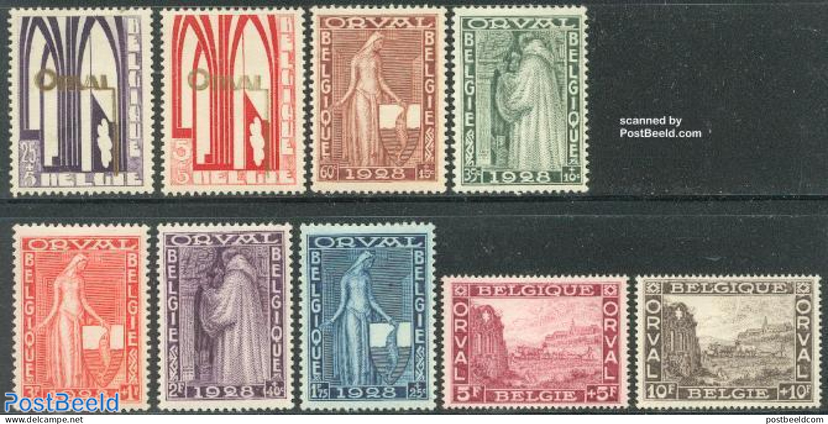 Belgium 1928 Orval Abbey 9v, Unused (hinged), Religion - Cloisters & Abbeys - Religion - Unused Stamps