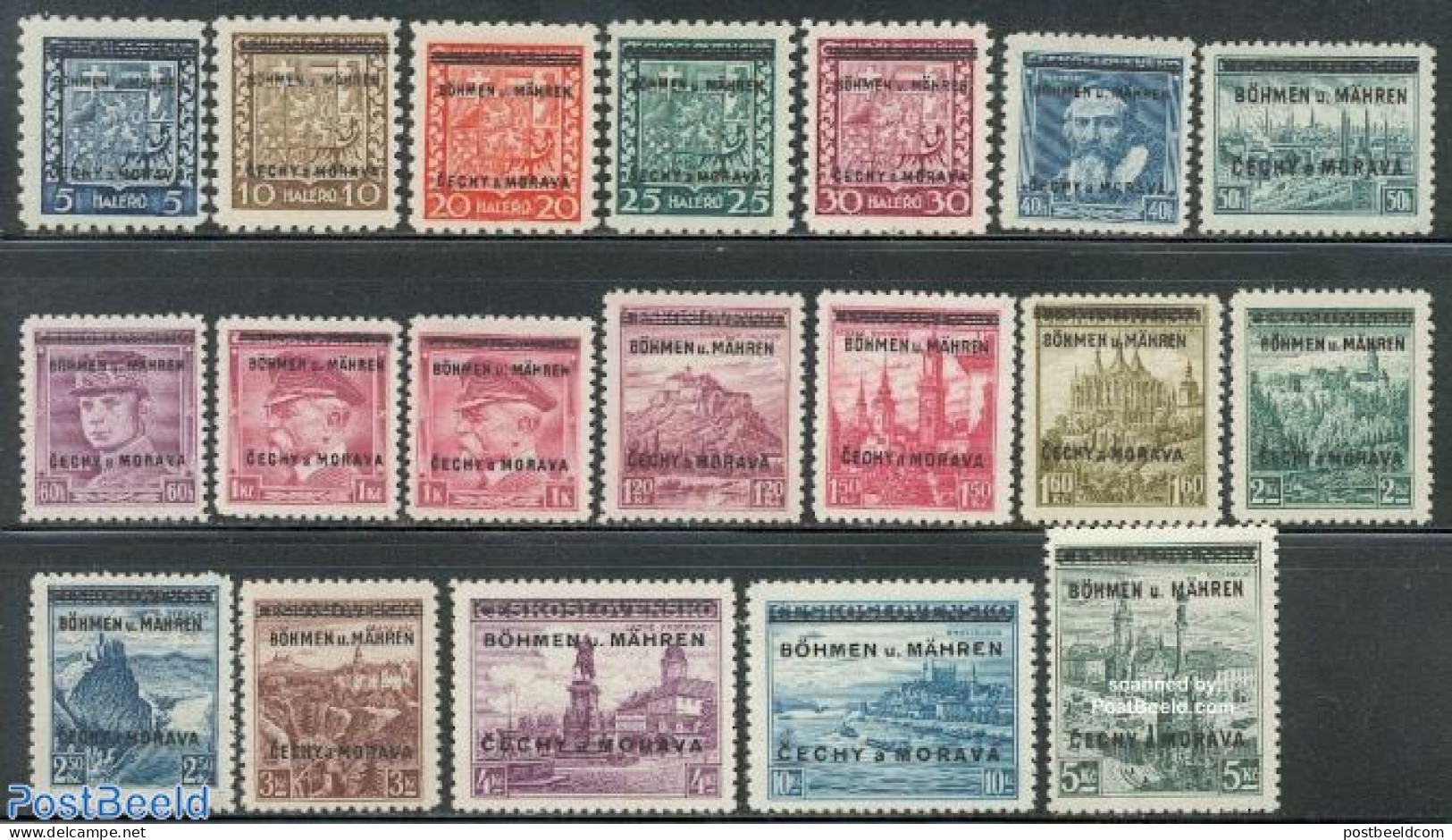 Bohemia & Moravia 1939 Definitives, Overprints 19v, Mint NH - Nuevos