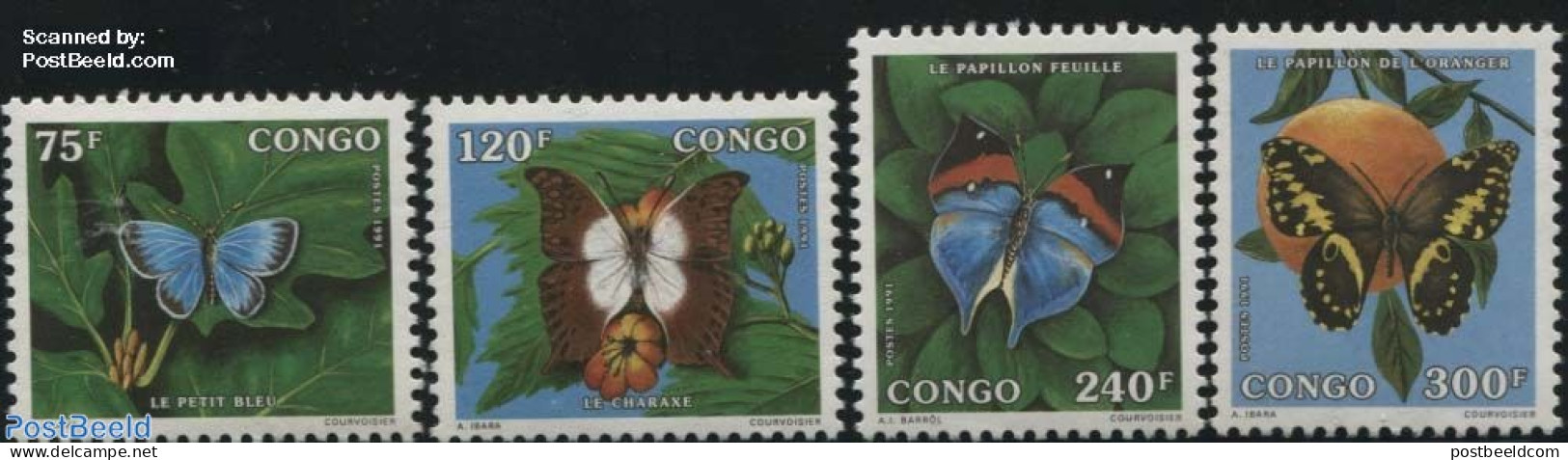 Congo Republic 1991 Butterflies 4v, Mint NH, Nature - Butterflies - Sonstige & Ohne Zuordnung