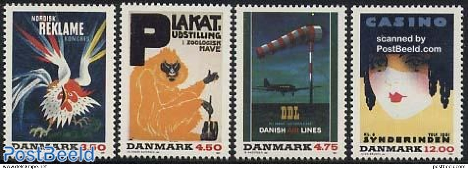 Denmark 1991 Poster Art 4v, Mint NH, Transport - Aircraft & Aviation - Art - Modern Art (1850-present) - Poster Art - Unused Stamps
