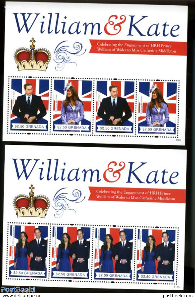 Grenada 2011 William & Kate Royal Wedding 2 S/s, Mint NH, History - Kings & Queens (Royalty) - Königshäuser, Adel