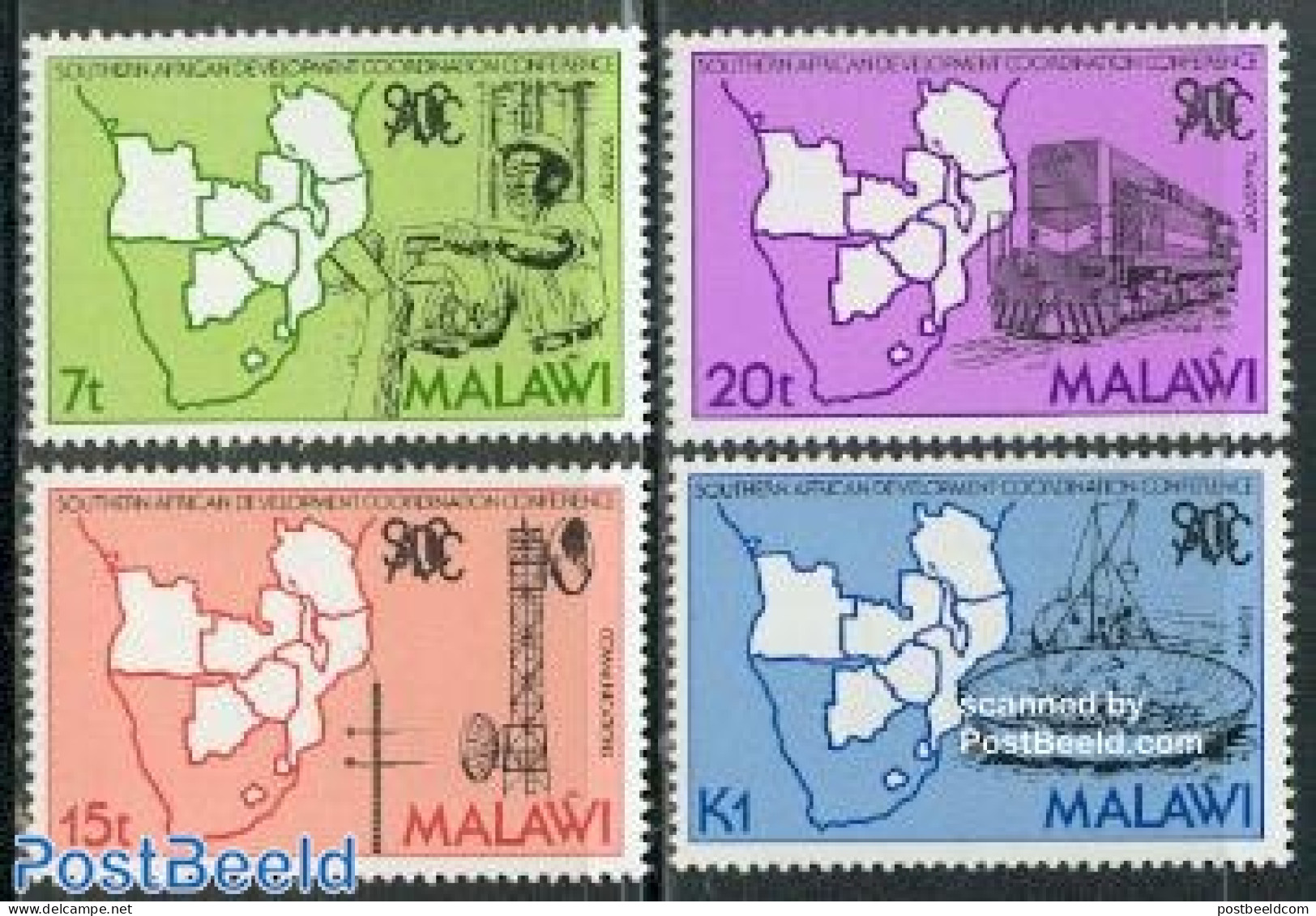 Malawi 1985 Development 4v, Mint NH, Nature - Transport - Various - Fishing - Railways - Ships And Boats - Maps - Peces