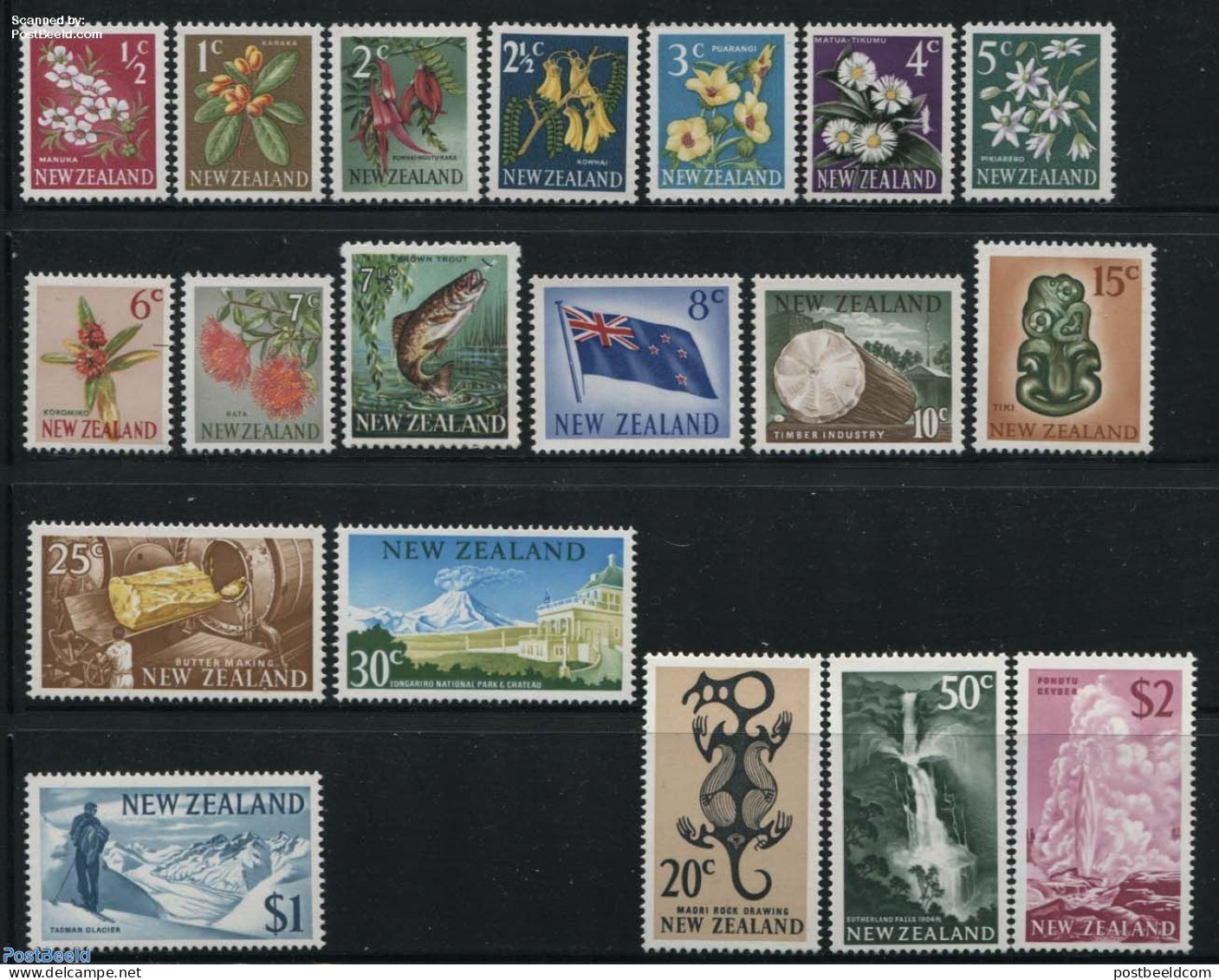 New Zealand 1967 Definitives 19v, Mint NH, History - Nature - Various - Geology - Fish - Flowers & Plants - Trees & Fo.. - Ongebruikt