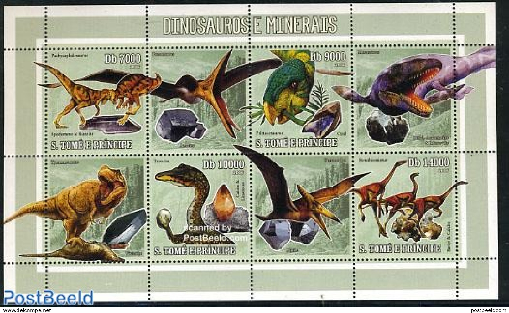 Sao Tome/Principe 2006 Dinosaurs & Minerals 4v+tabs M/s, Mint NH, History - Nature - Geology - Prehistoric Animals - Prehistorisch